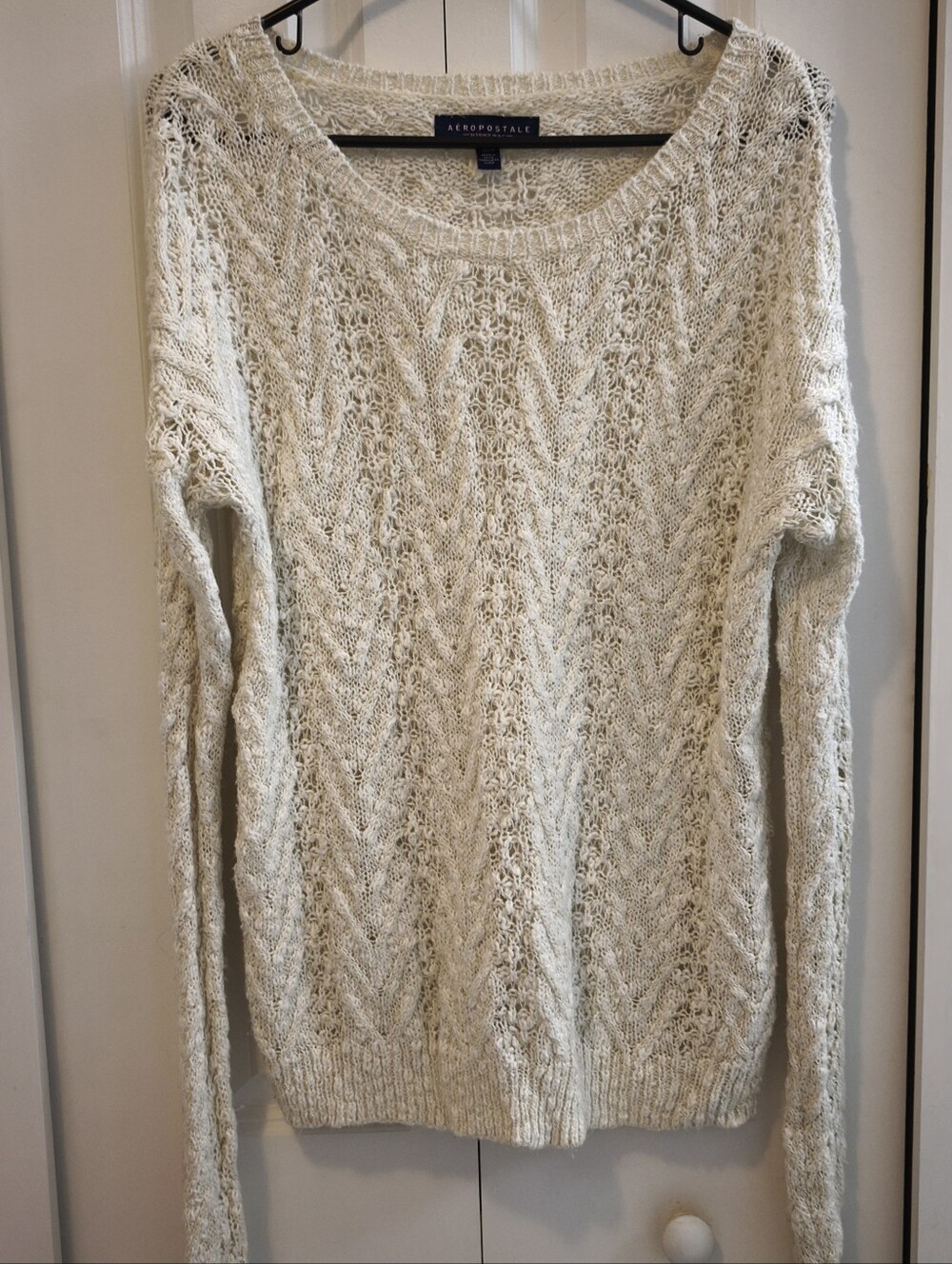 Aeropostale Cream Cable Knit Scoop Neck Sweater